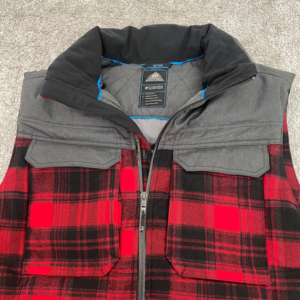 Columbia Vest Mens Large Down Blend Omni Heat Quilted Puffer Buffalo Plaid